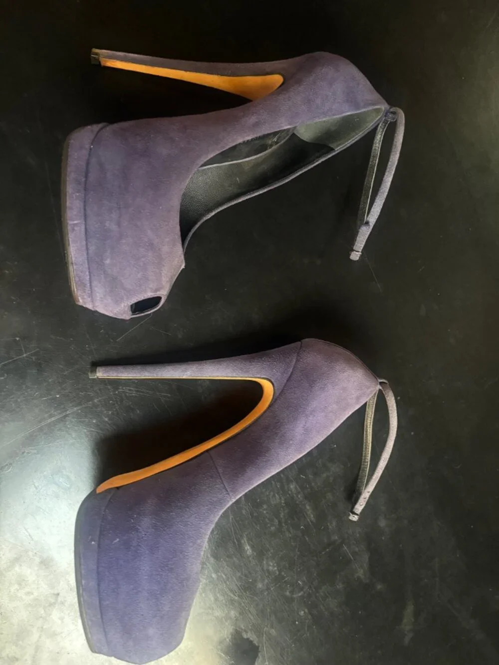 Giuseppe Zanotti Purple Suede Peep-Toe Pumps, Size 39